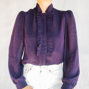 Vintage Ruffle Button Down Blouse - fits like sm